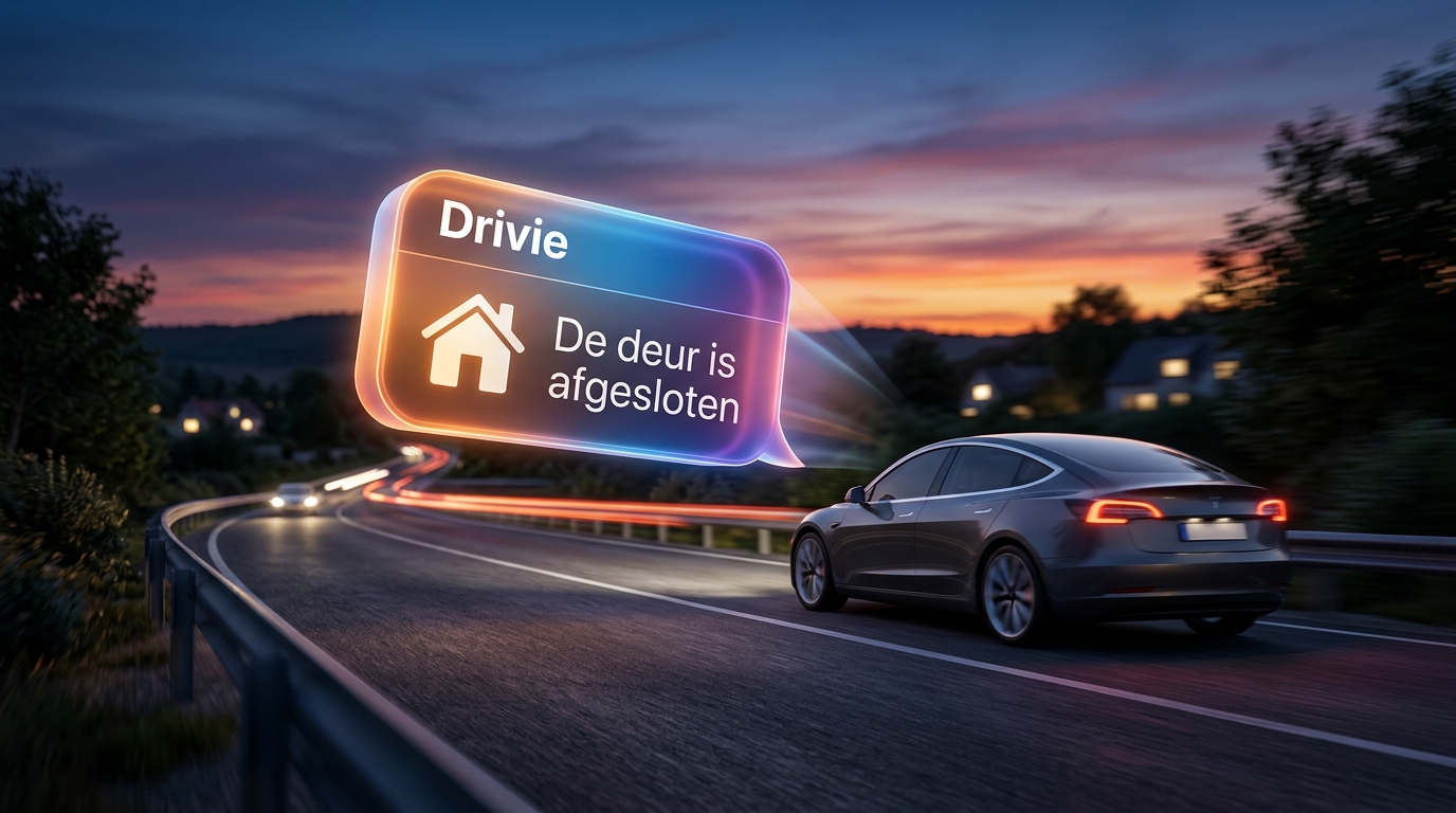 Melding vanuit Homey onderweg naar het scherm in de auto