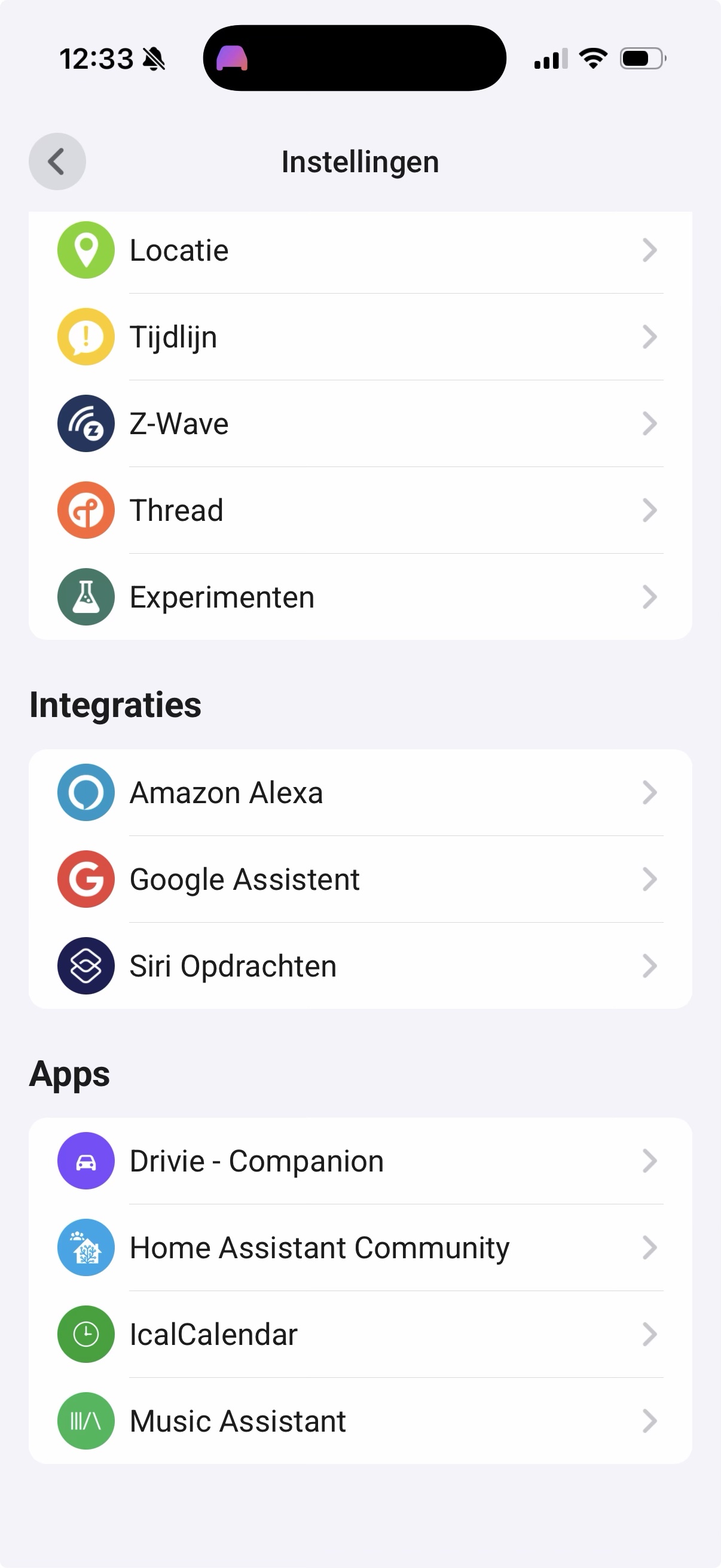 Homey-instellingen met Drivie – Companion tussen de geïnstalleerde apps